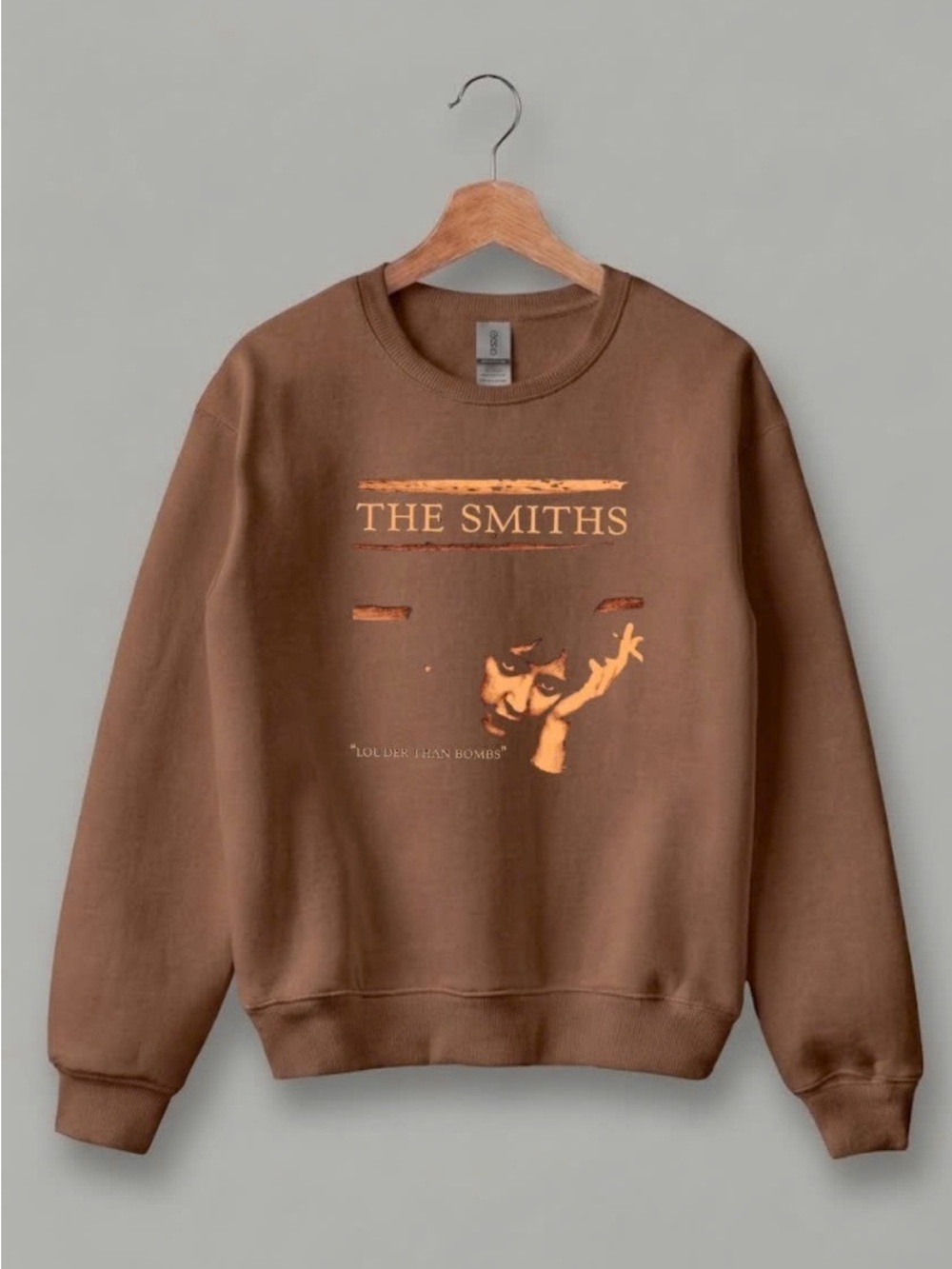 Gildan Brown Crewneck Sweatshirt with Orange Graphic - The Smiths